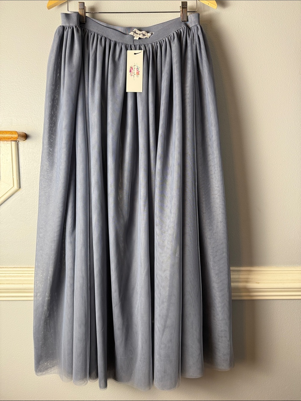 Light Gray Tulle Maxi Skirt with Full Flow - Women’s Maxi (one flaw see pics)